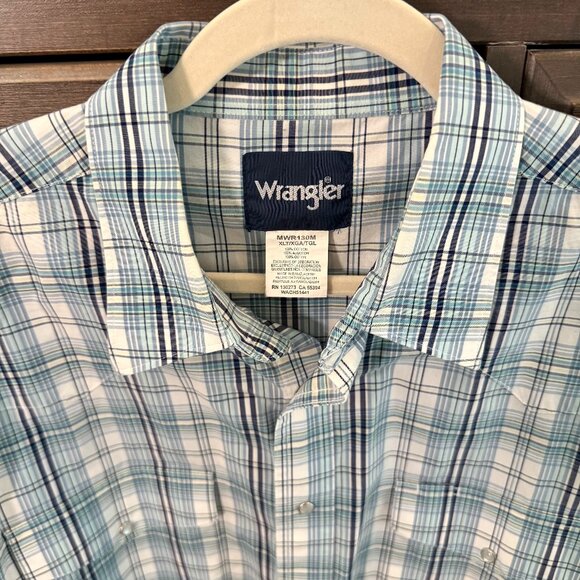 Wrangler Plaid Pearl Snap Western Shirt Men’s XL Rodeo Festival Blue Long Sleeve - Picture 1 of 8